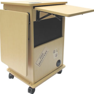 Mobile cabinet with door lock, and storage area. Educational furniture.
