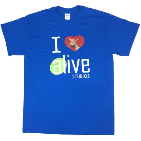 mens blue alive studios tshirt